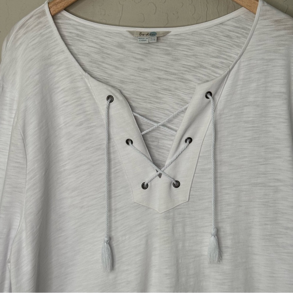BODEN 100% Cotton White Knit Dress Tunic Beach Swim Cover Up Tassel Tie Size 18 - Picture 6 of 15